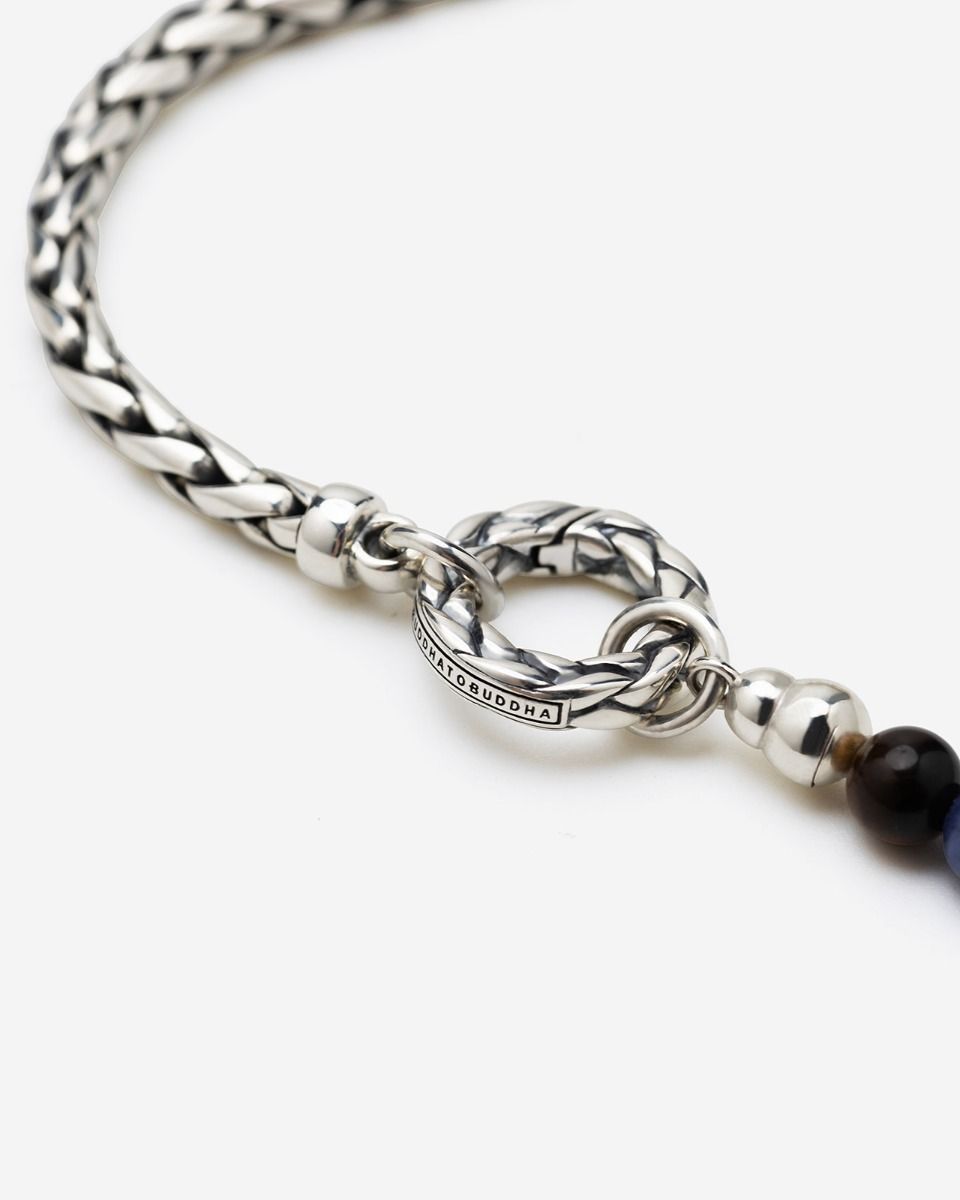 BUDDHA TO BUDDHA SPIRIT BEAD STACKING KETTING TIGER EYE SODALITE ZILVER 45 CM