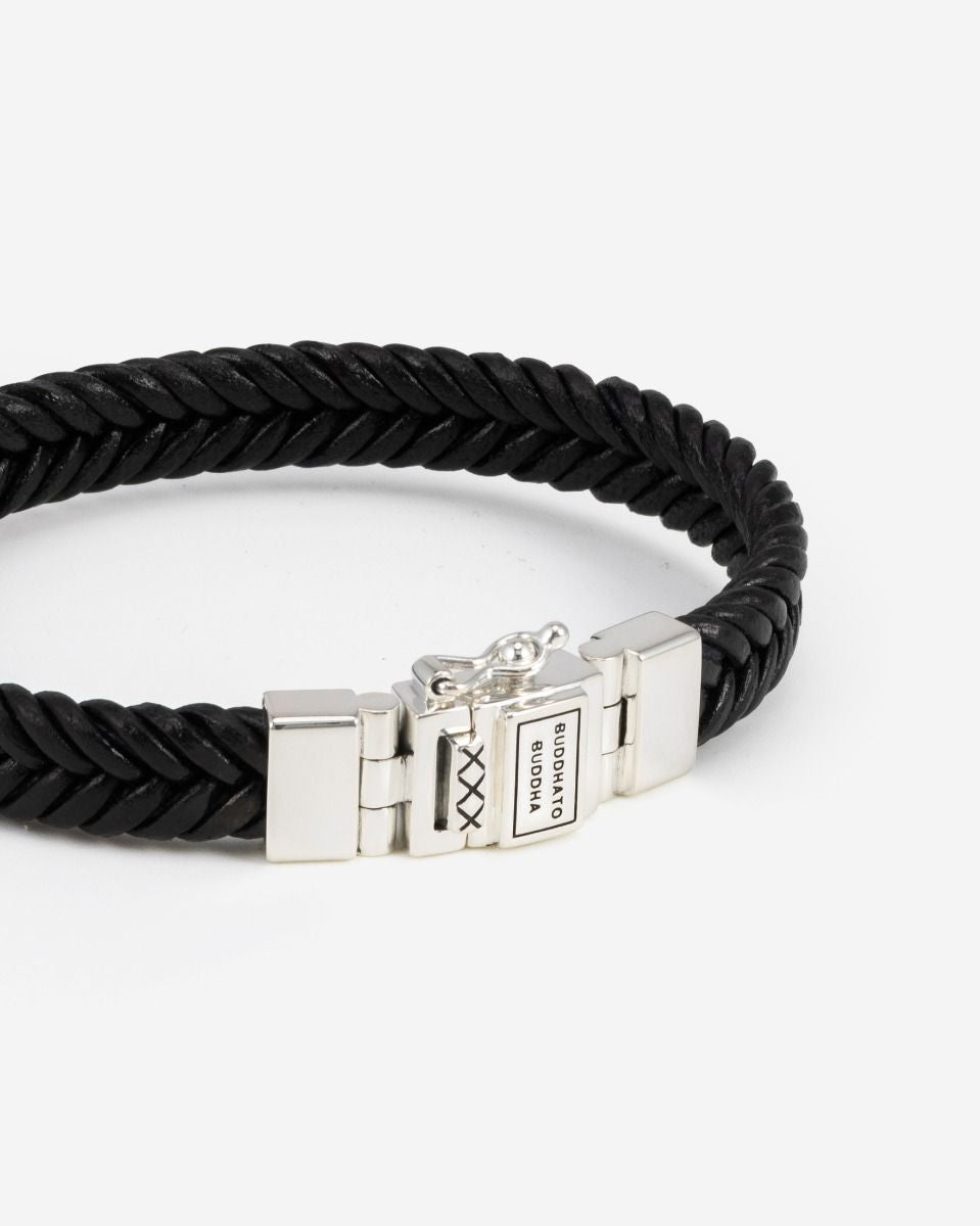 BUDDHA TO BUDDHA BARBARA LEREN ARMBAND ZWART ZILVER