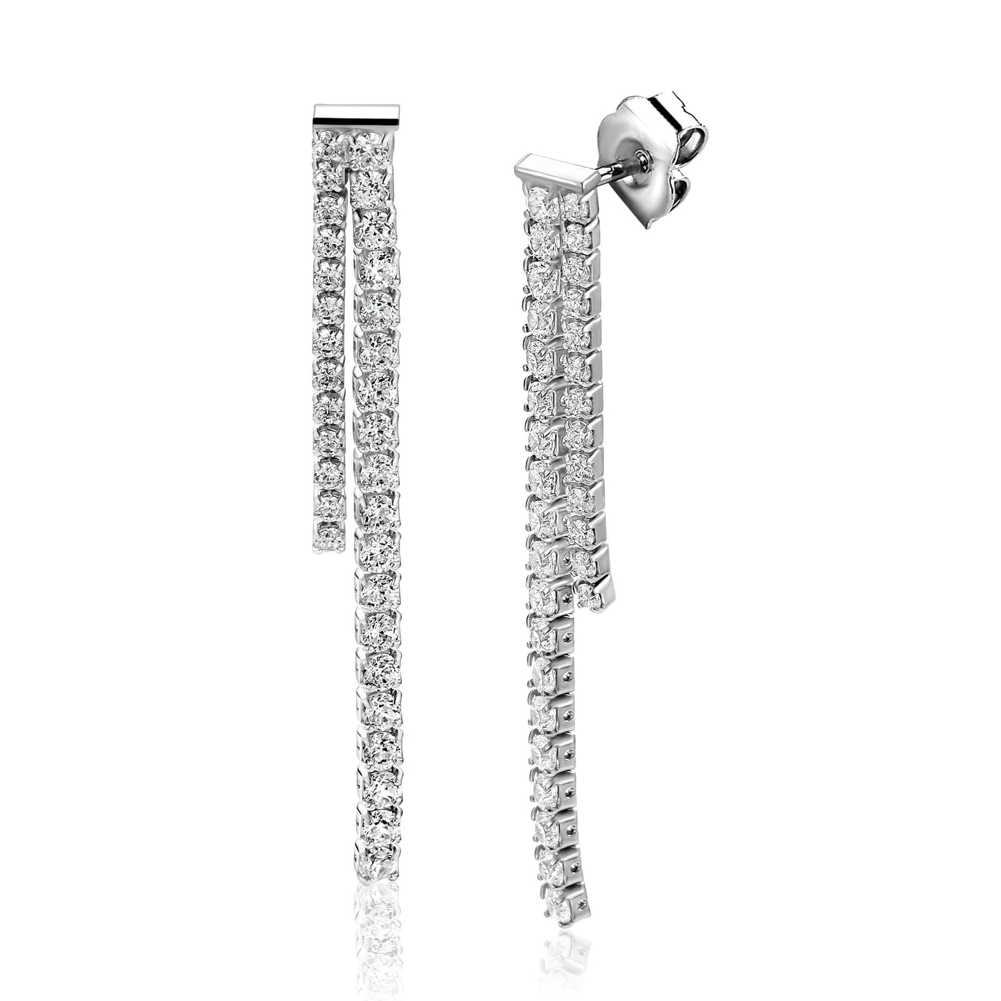 41mm ZINZI zilveren tennis oorstekers met een dubbele rijzetting witte zirconia's