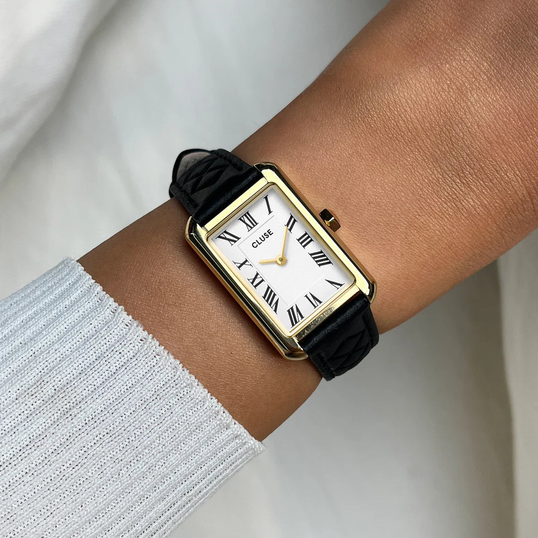 Cluse Belisenna Watch Leather, Black Quilted, Gold Colour