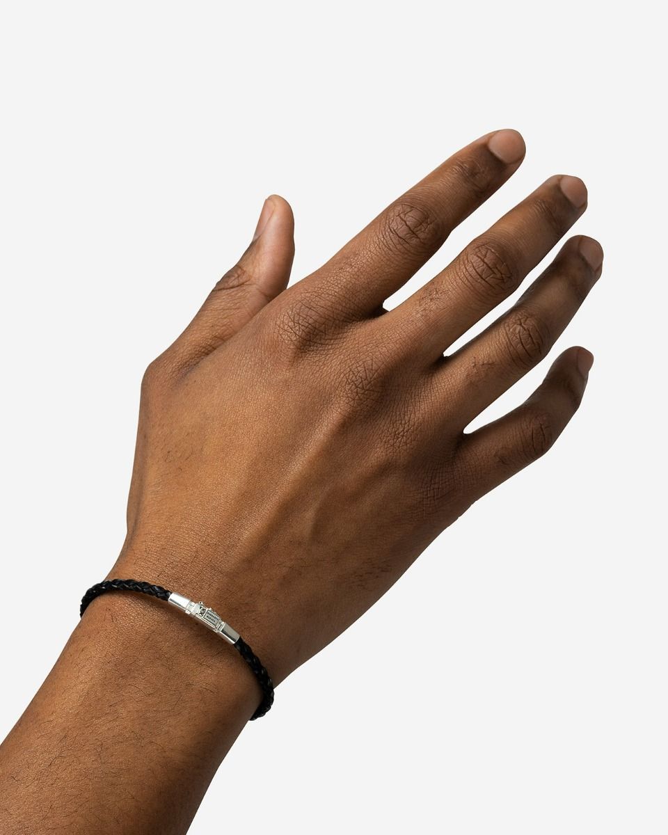 BUDDHA TO BUDDHA GEORGE MINI LEREN ARMBAND ZWART ZILVER
