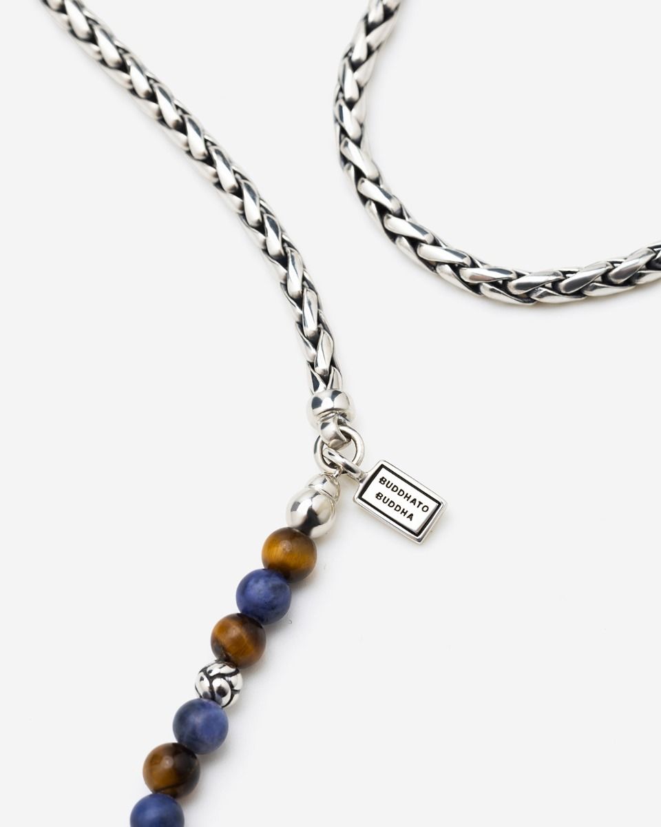 BUDDHA TO BUDDHA SPIRIT BEAD STACKING KETTING TIGER EYE SODALITE ZILVER 45 CM