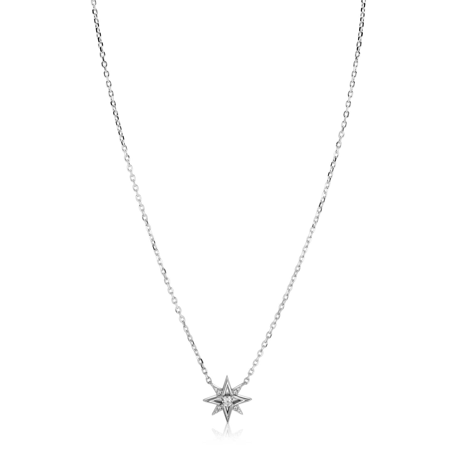 ZINZI zilveren ketting 45cm met chique ster bezet met witte zirkonia’s
