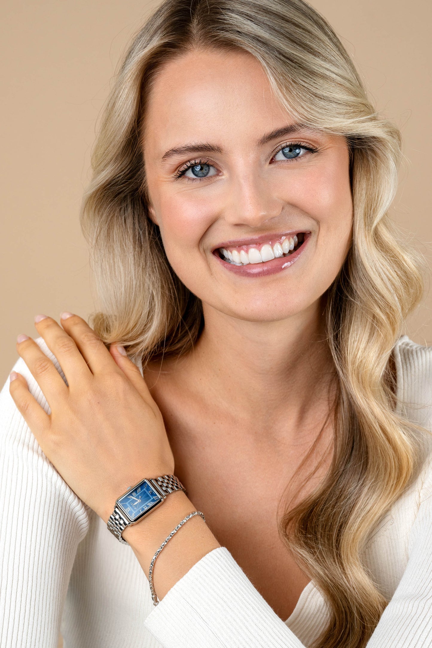 ZINZI Horloge zilverkleurig blauwe wijzerplaat ZIW1955