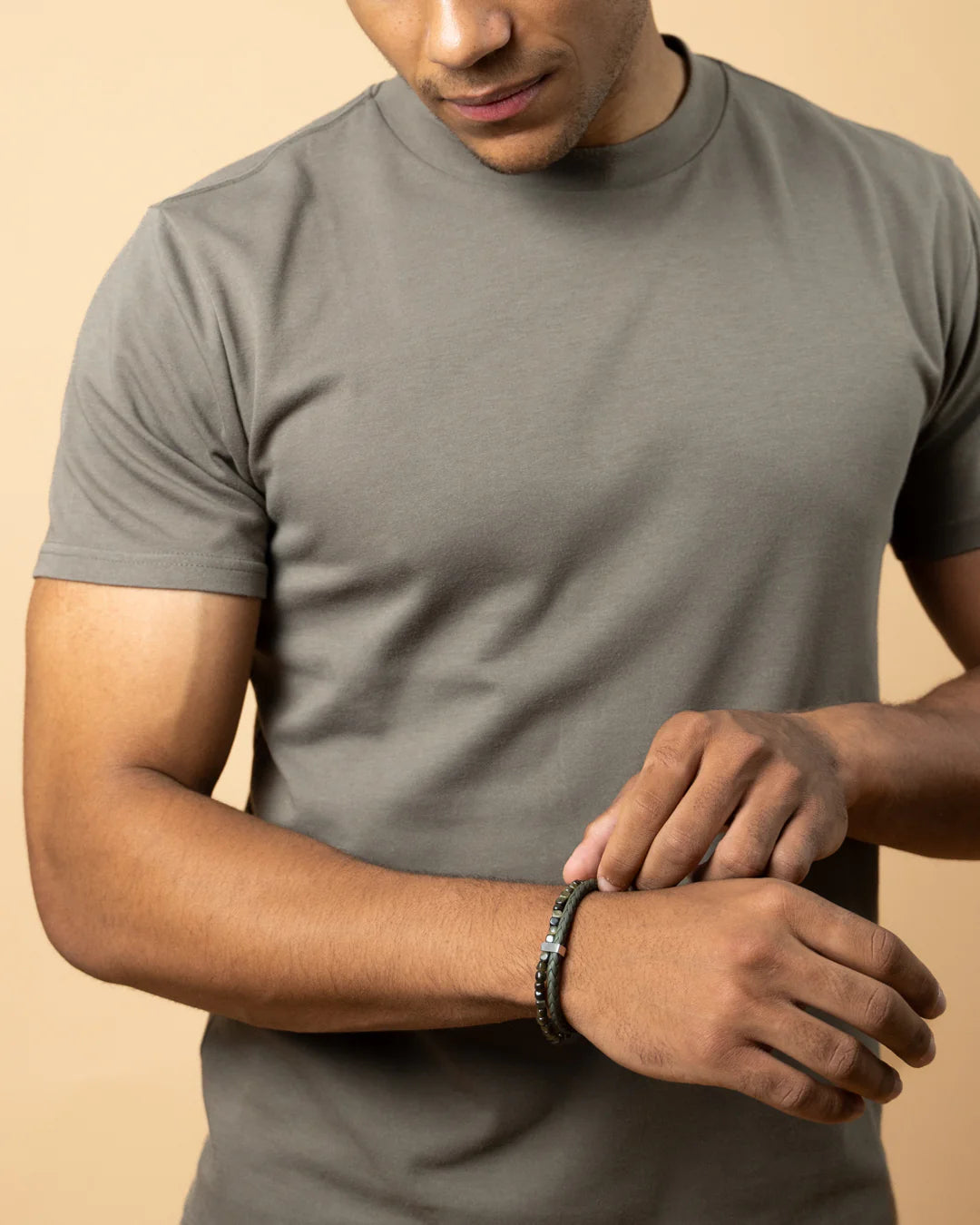 GEMINI DUBBELEN ARMBAND MET NAPA LEDER EN OBSIDAAN STEEN