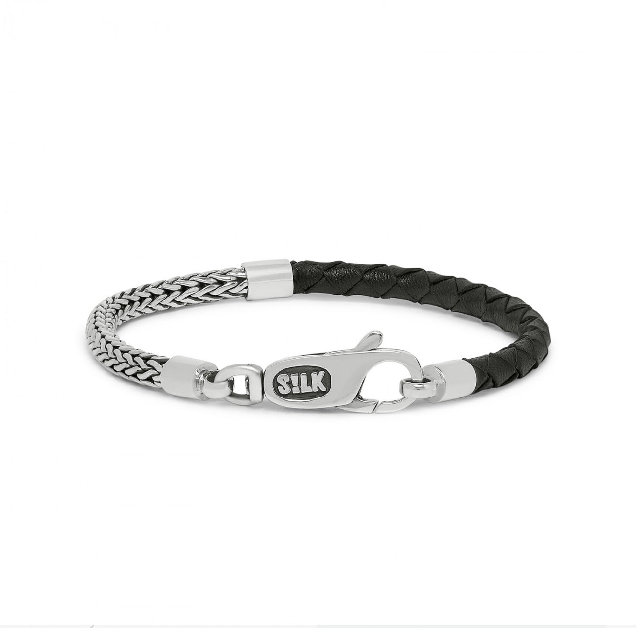 SILK 355BLK ARMBAND ZILVER ZWART LEER
