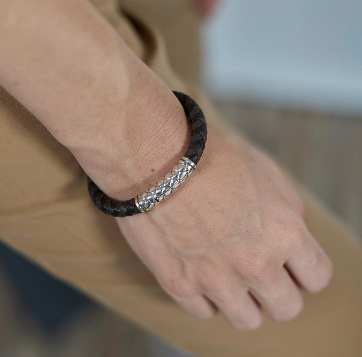 SILK Armband Leer Zwart 423BLK 19CM