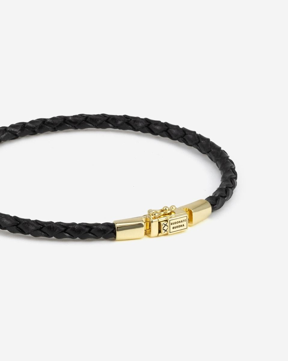 BUDDHA TO BUDDHA GEORGE MINI LEREN ARMBAND ZWART VERGULD ZILVER