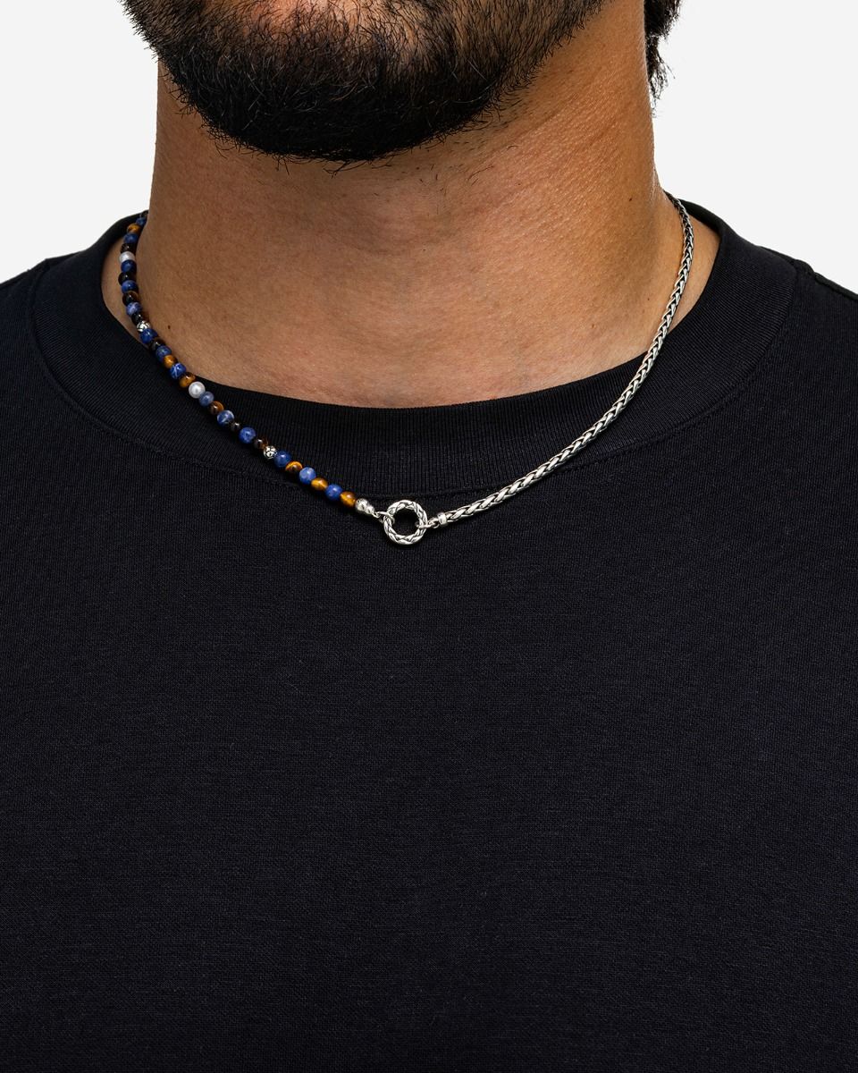 BUDDHA TO BUDDHA SPIRIT BEAD STACKING KETTING TIGER EYE SODALITE ZILVER 45 CM