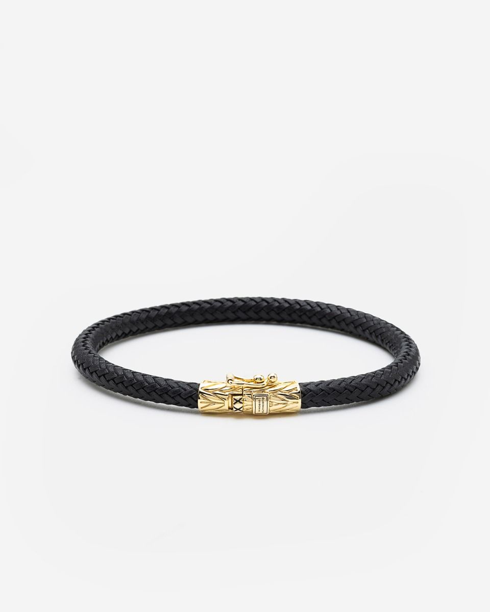 BUDDHA TO BUDDHA ELLEN ARMBAND LEER VERGULD ZWART