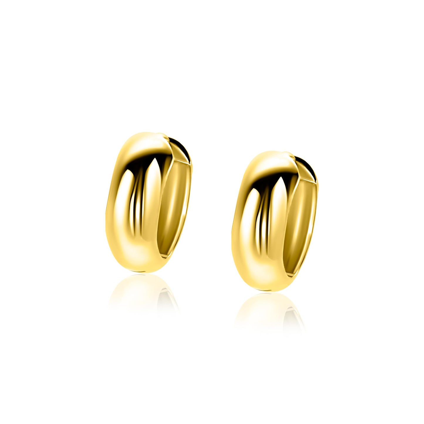 13,5mm ZINZI goldplated zilveren gladde oorringen met brede ronde buis 5mm met luxe klapsluiting
