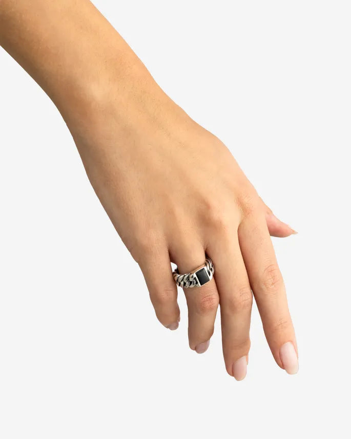 BUDDHA TO BUDDHA CHAIN STONE RING ONYX