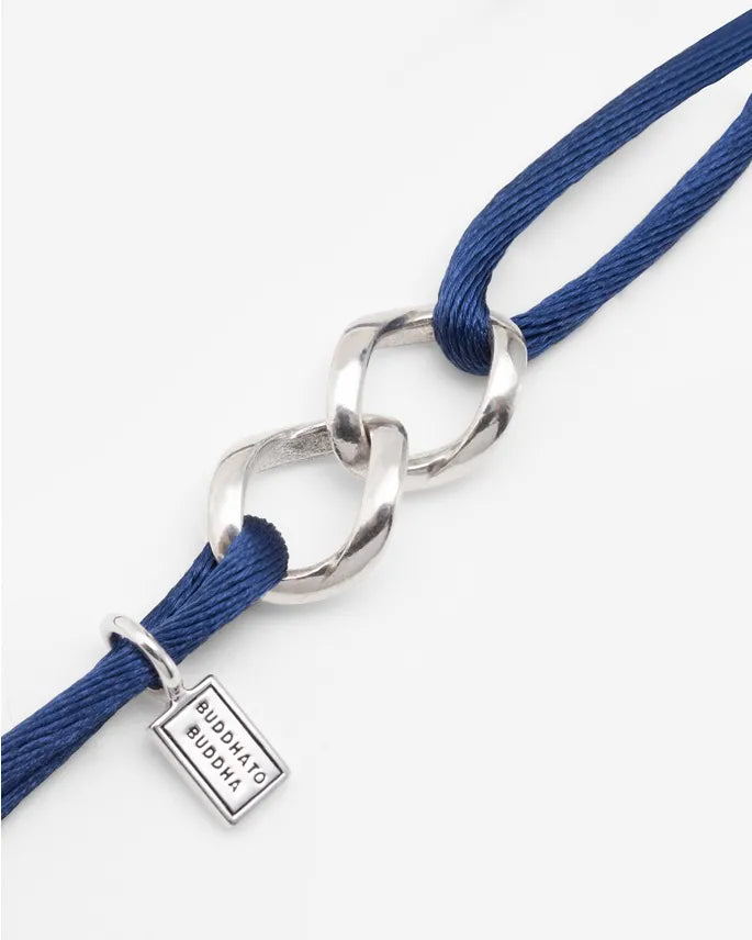 BUDDHA TO BUDDHA CHAIN XS CORD ARMBAND ZILVER/BLAUW