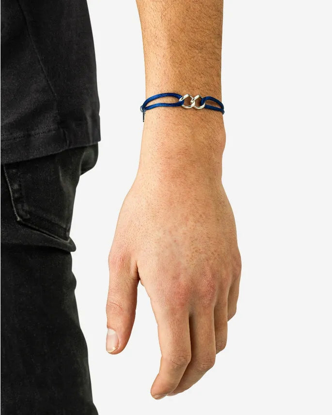BUDDHA TO BUDDHA CHAIN XS CORD ARMBAND ZILVER/BLAUW