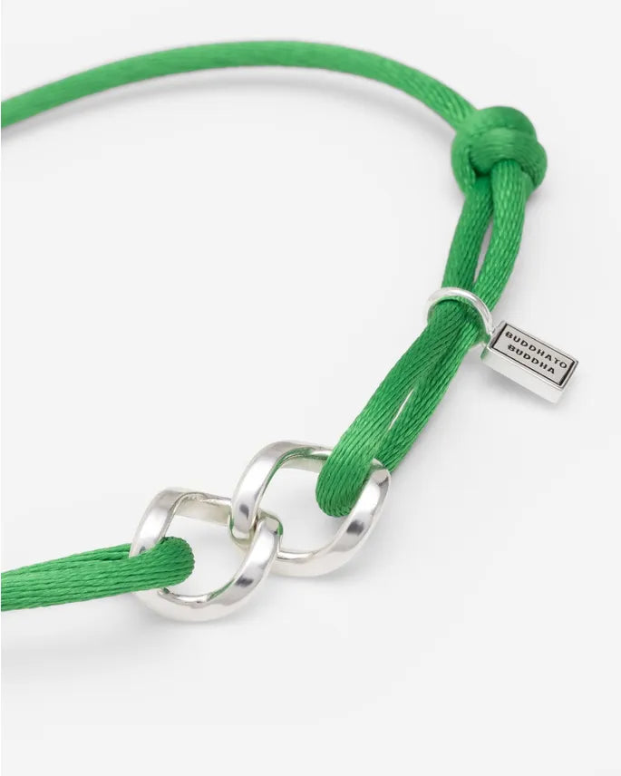 BUDDHA TO BUDDHA CHAIN XS CORD ARMBAND ZILVER/GROEN