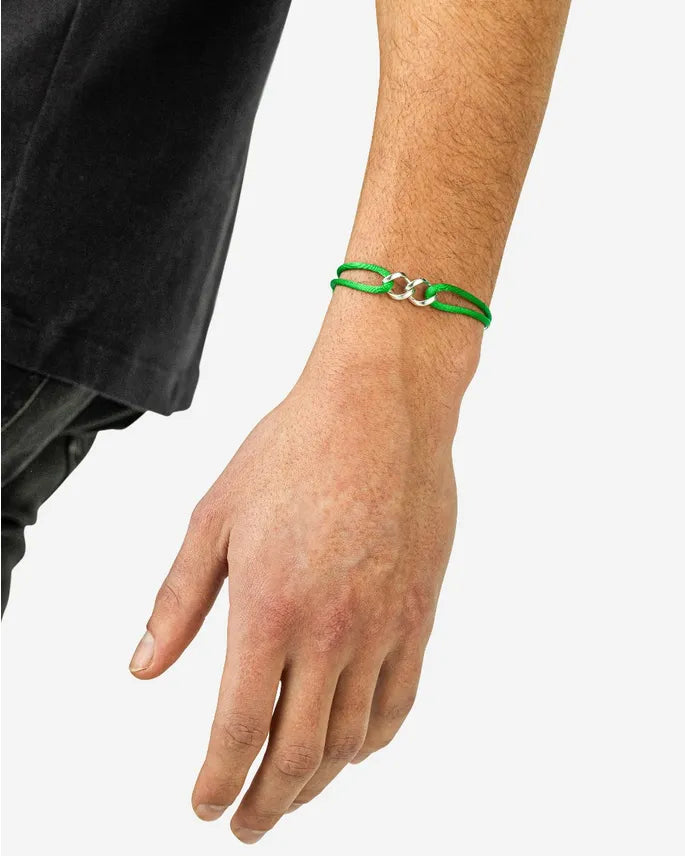 BUDDHA TO BUDDHA CHAIN XS CORD ARMBAND ZILVER/GROEN