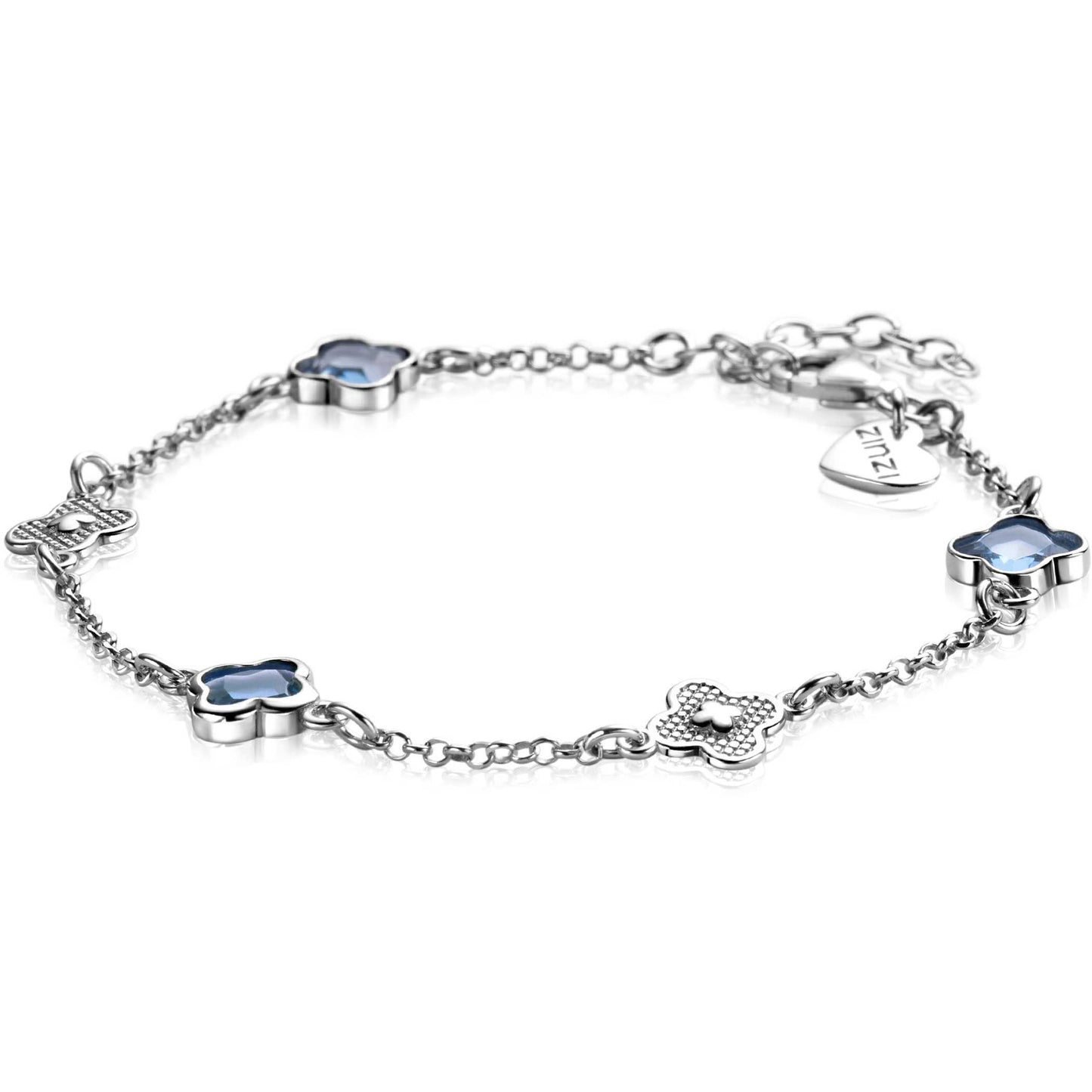 ZINZI ARMBAND ZILVER MET KLAVER BLAUW ZIRCONIA
