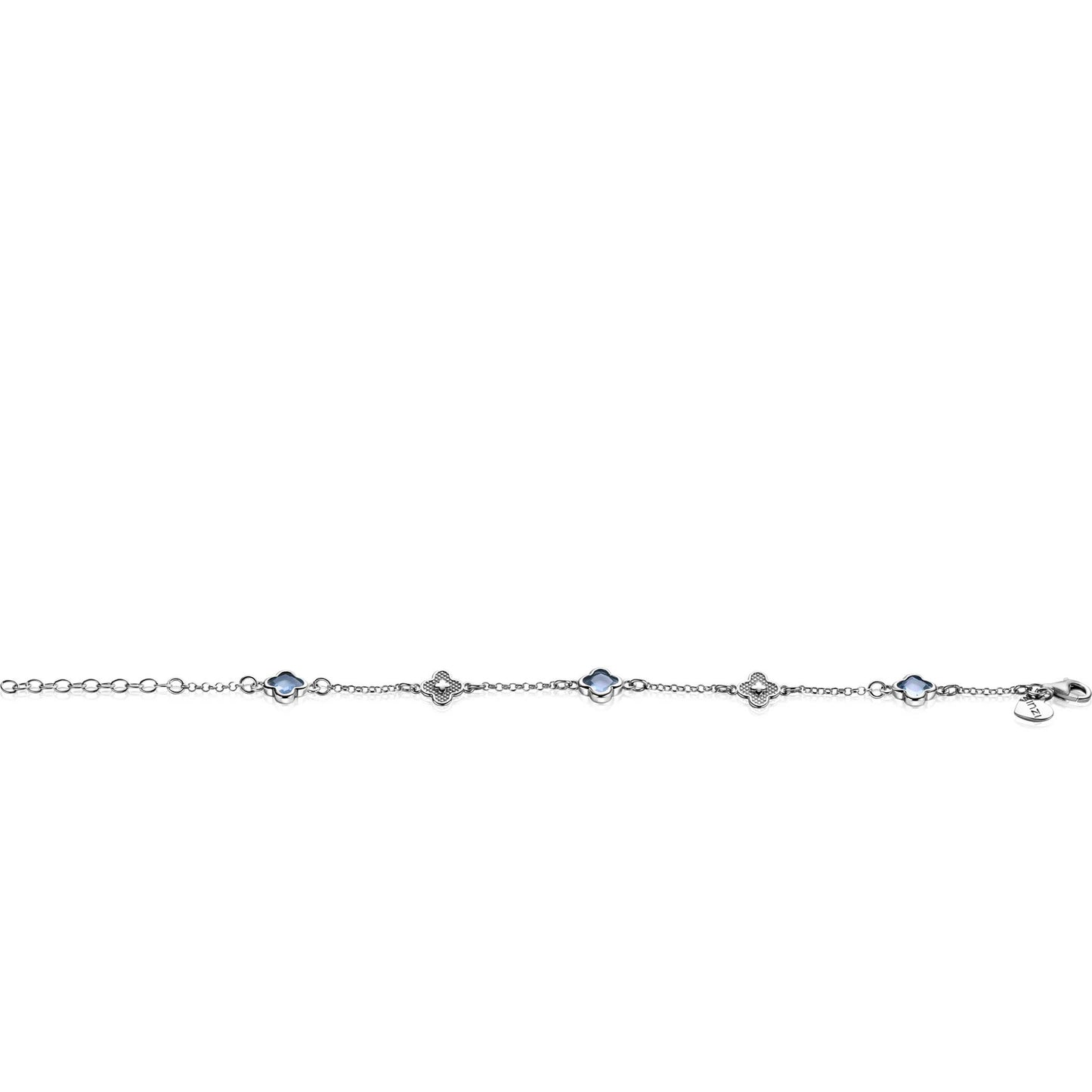 ZINZI ARMBAND ZILVER MET KLAVER BLAUW ZIRCONIA