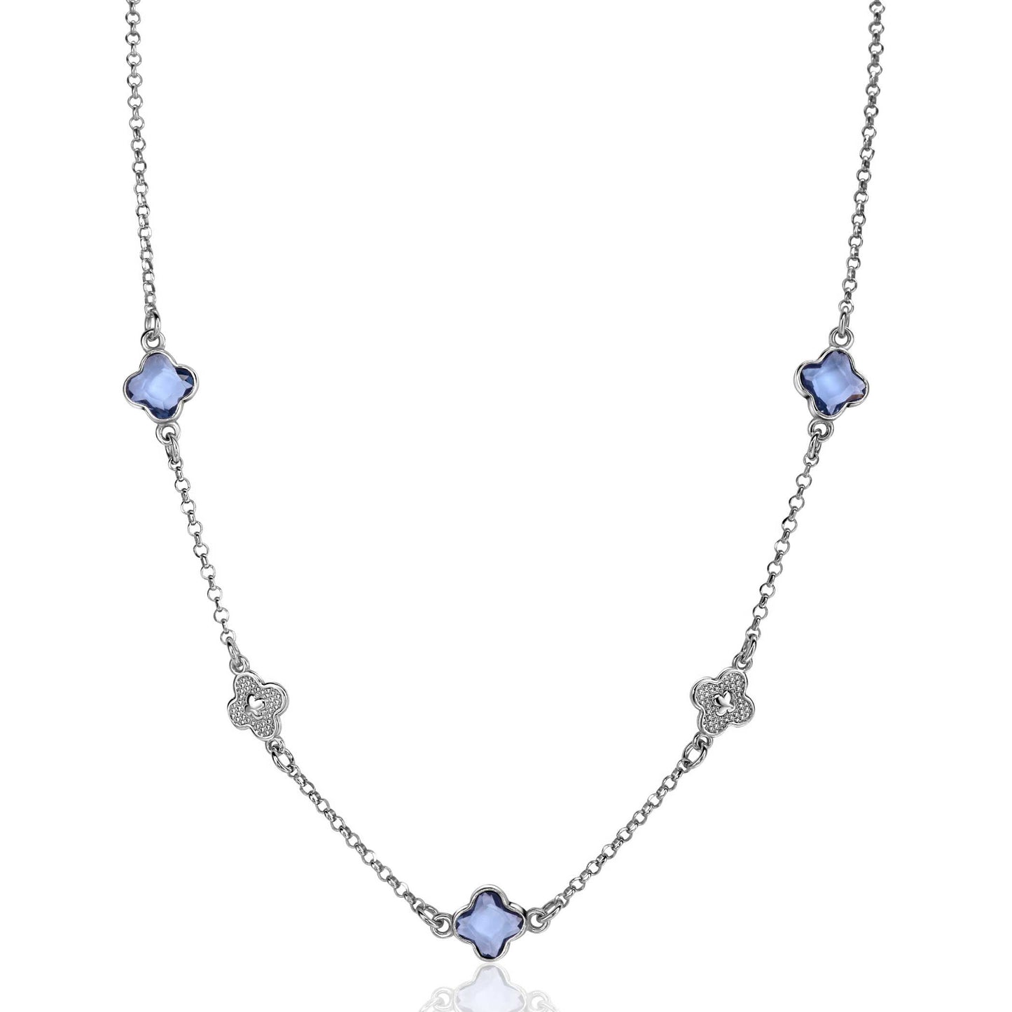 ZINZI COLLIER ZILVER MET BLOEMVORM BLAUW ZIRCONIA