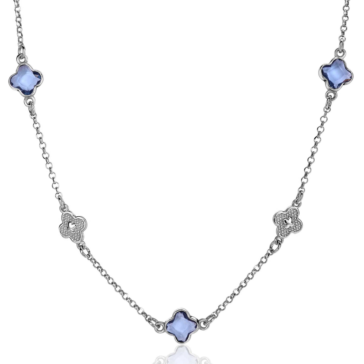 ZINZI COLLIER ZILVER MET BLOEMVORM BLAUW ZIRCONIA