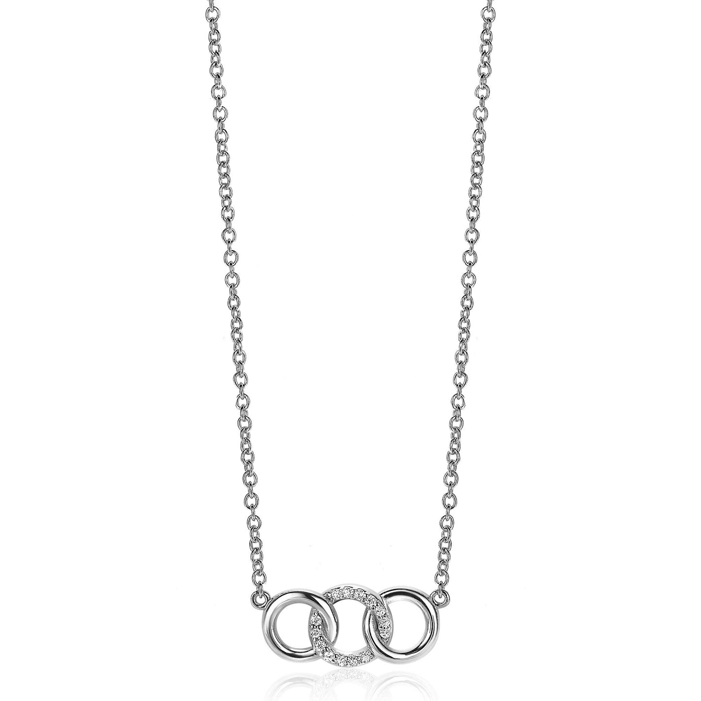 ZINZI COLLIER ZILVER 3 RONDJES ZIRCONIA 45CM