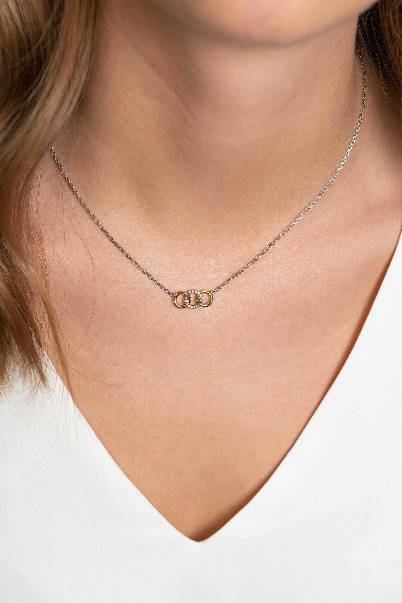 ZINZI COLLIER 3 RONDJES ZIRCONIA GOLD PLATED 45CM