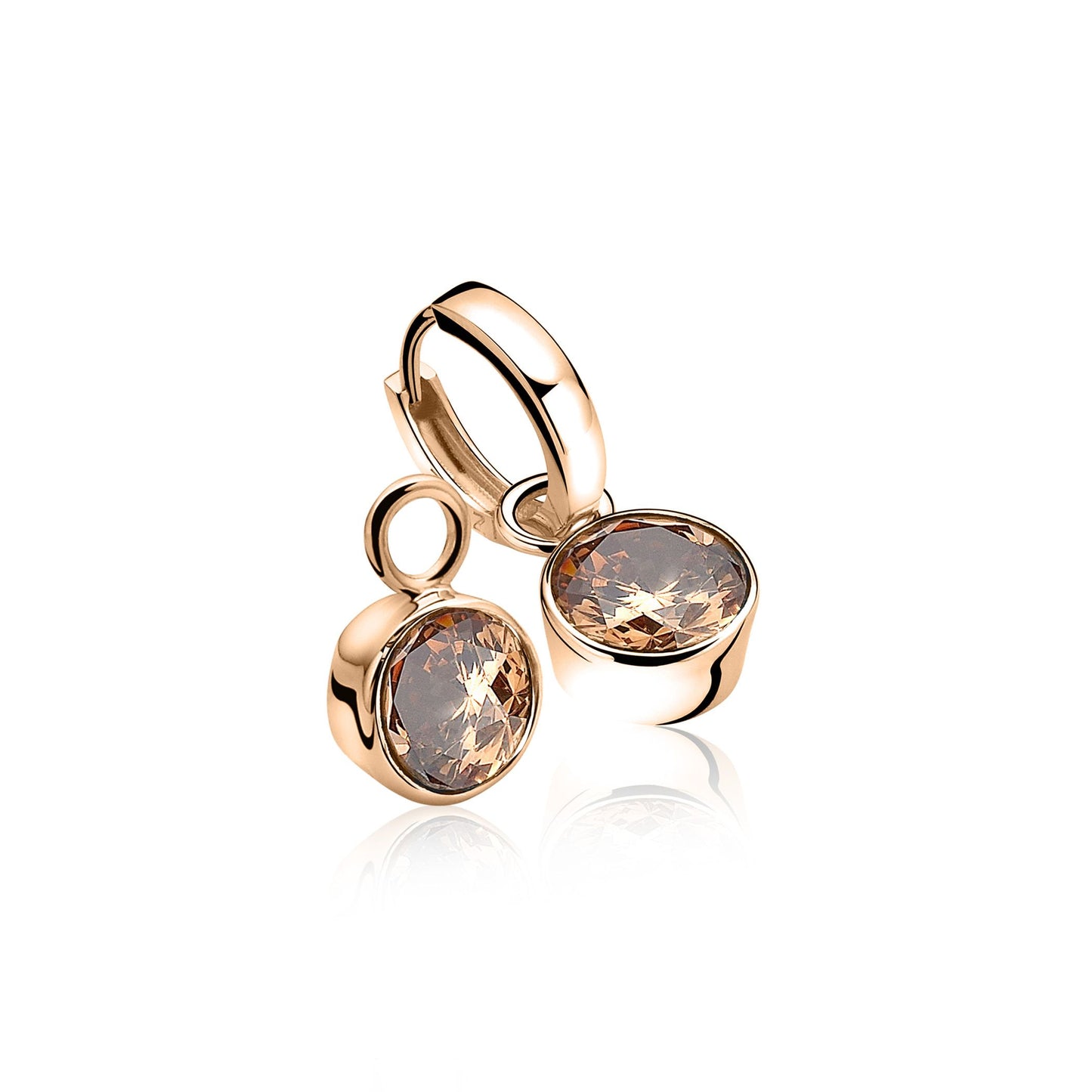 ZINZI CREOOLHANGERS ROSÉ ROND CHAMPAGNE ZIRCONIA 11MM