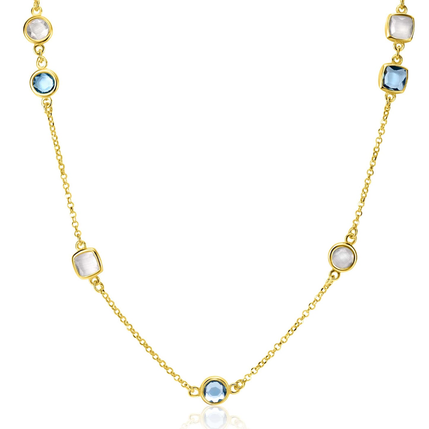 ZINZI COLLIER VERGULD BLAUWE EN MELKWIT ZIRCONIA