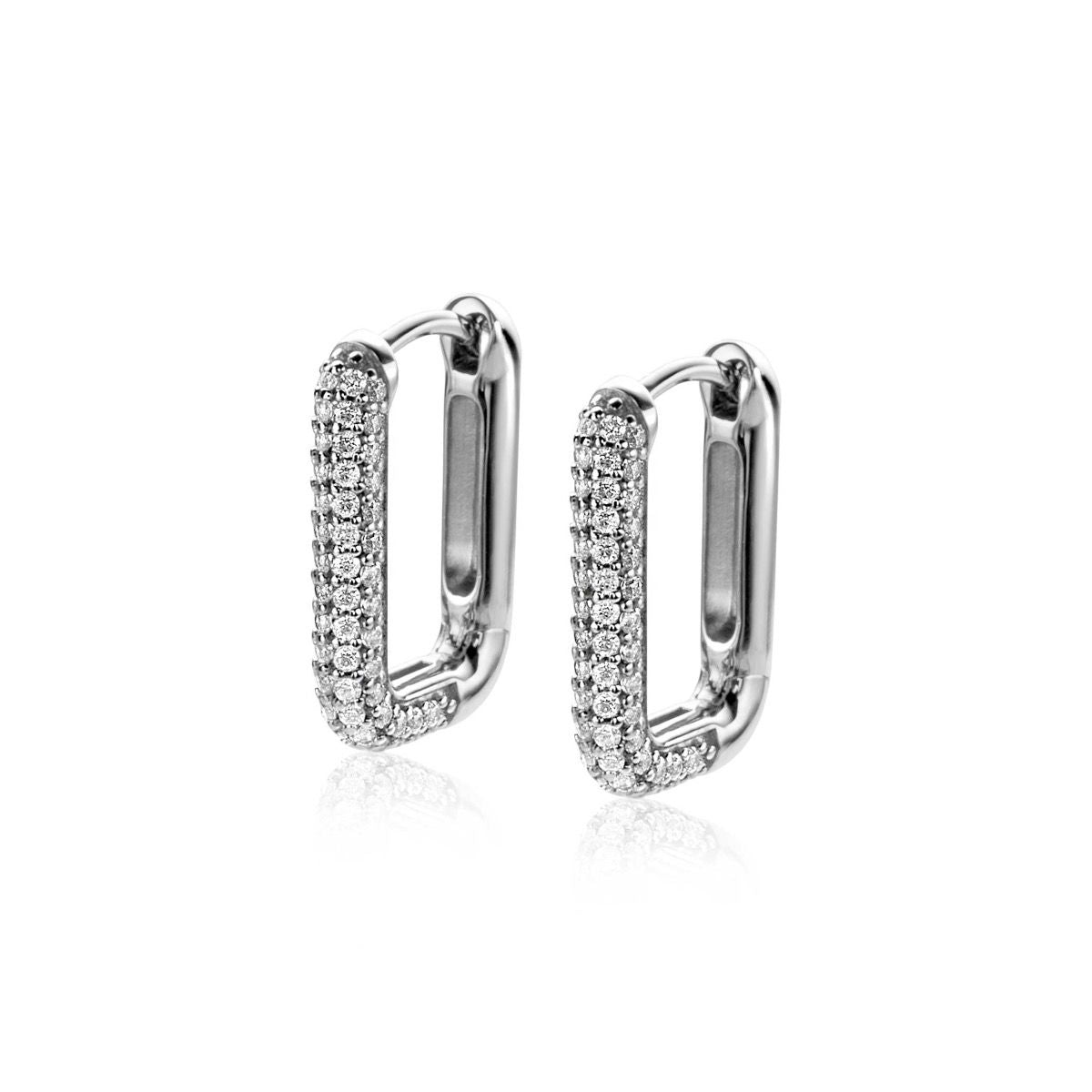 ZINZI KLAPCREOLEN RECHTHOEK ZIRCONIA PAVE 18x3MM