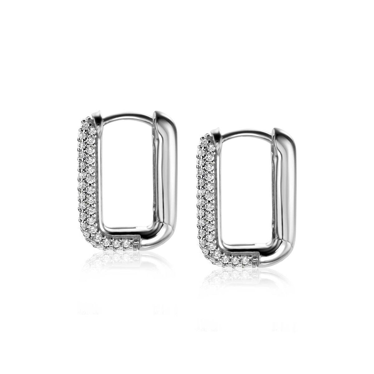 ZINZI KLAPCREOLEN RECHTHOEK ZIRCONIA PAVE 18x3MM