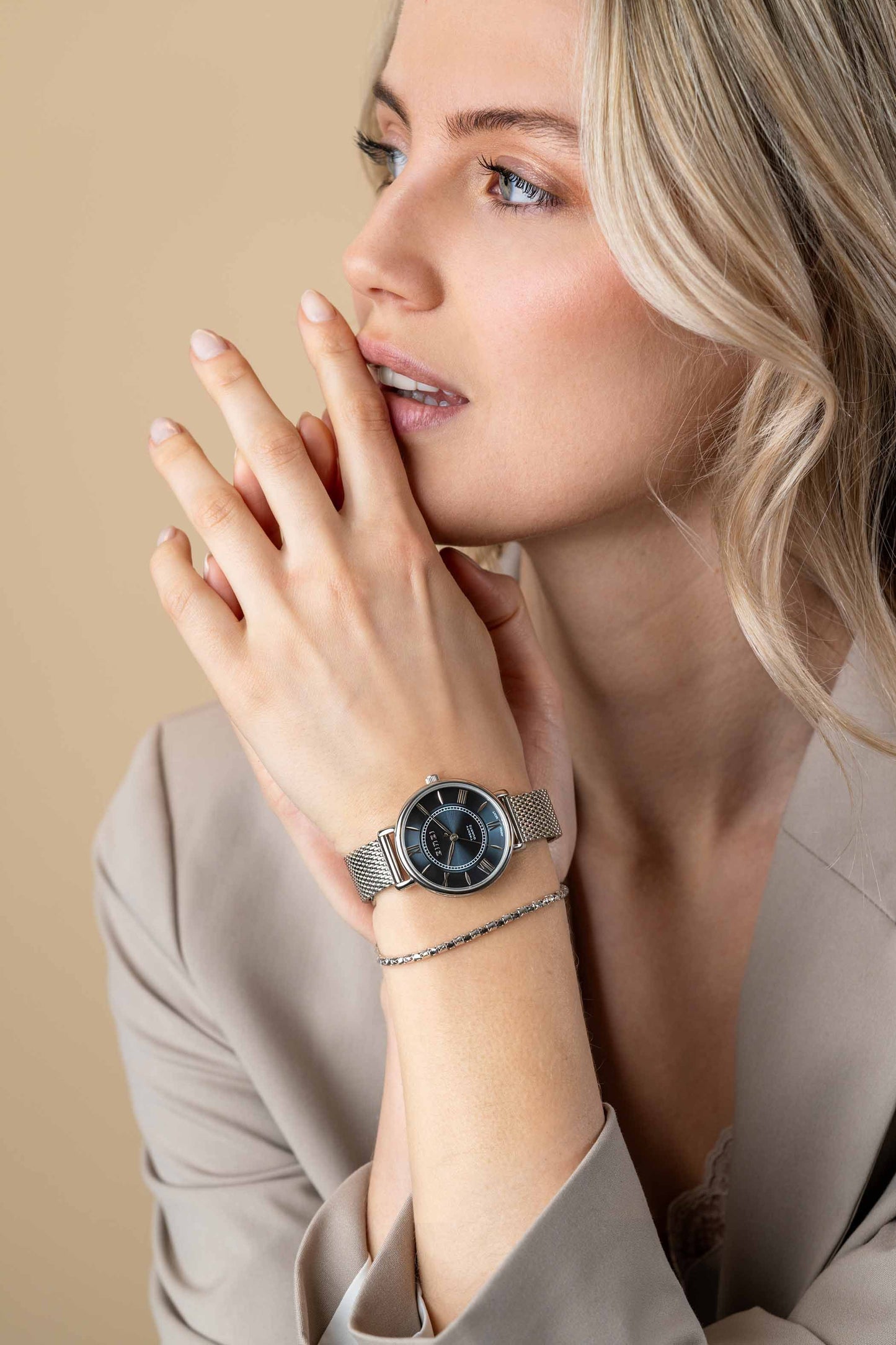ZINZI HORLOGE ZILVER-BLAUW 34MM