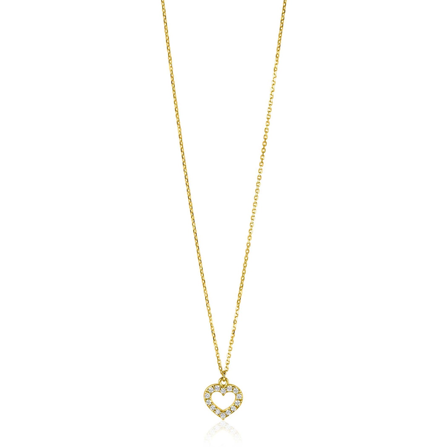 ZINZI GOLD 14KT COLLIER HANGER MET OPEN HARTJES ZIRCONIA’S 40/42CM ZGC450