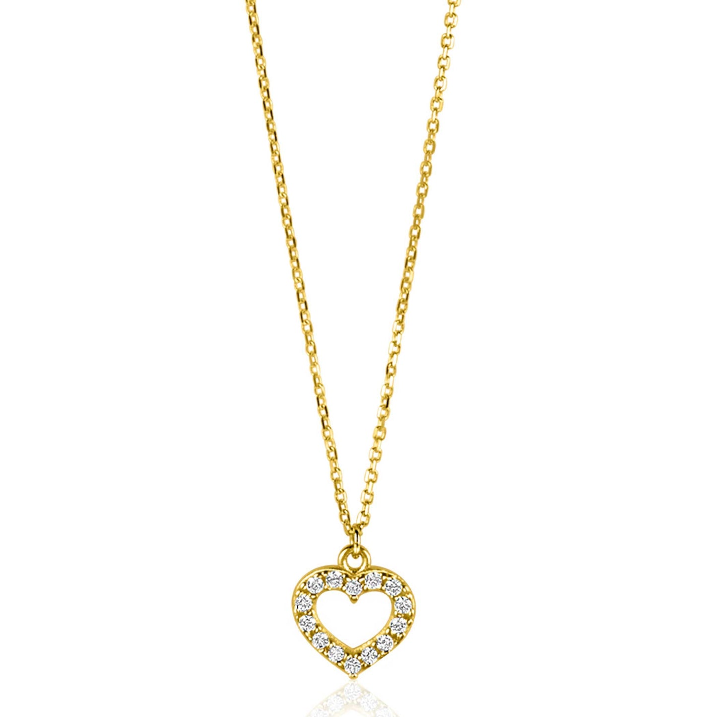 ZINZI GOLD 14KT COLLIER HANGER MET OPEN HARTJES ZIRCONIA’S 40/42CM ZGC450