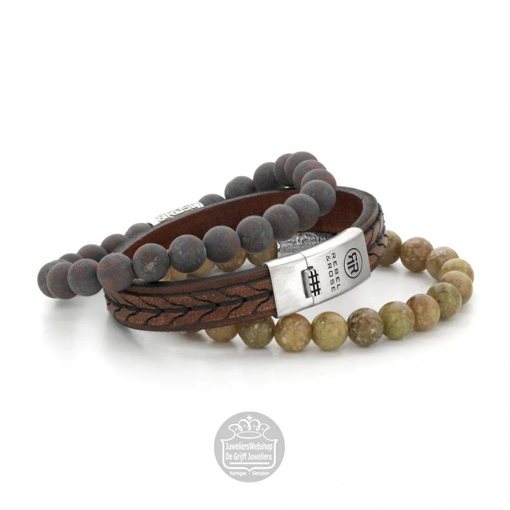 REBEL & ROSE Armband Matt Red Brown Sugar 8MM M