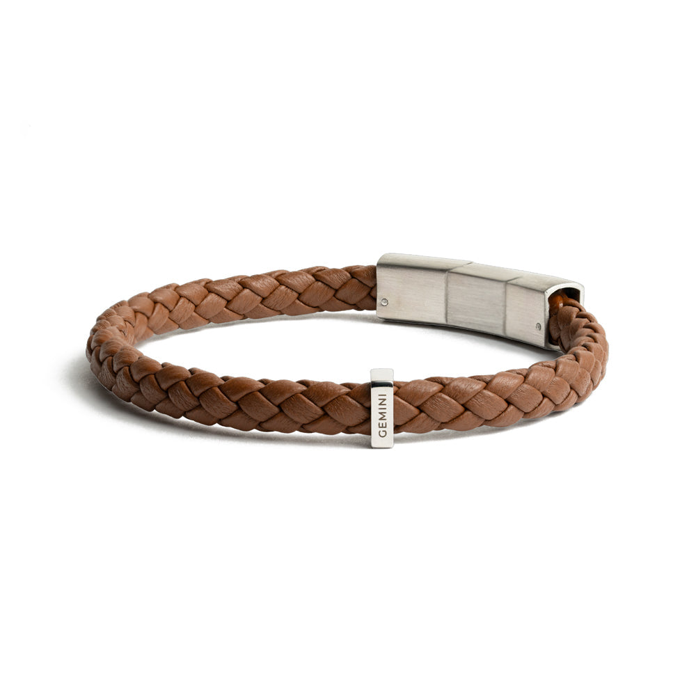 GEMINI Una Light brown Italian nappa leather bracelet