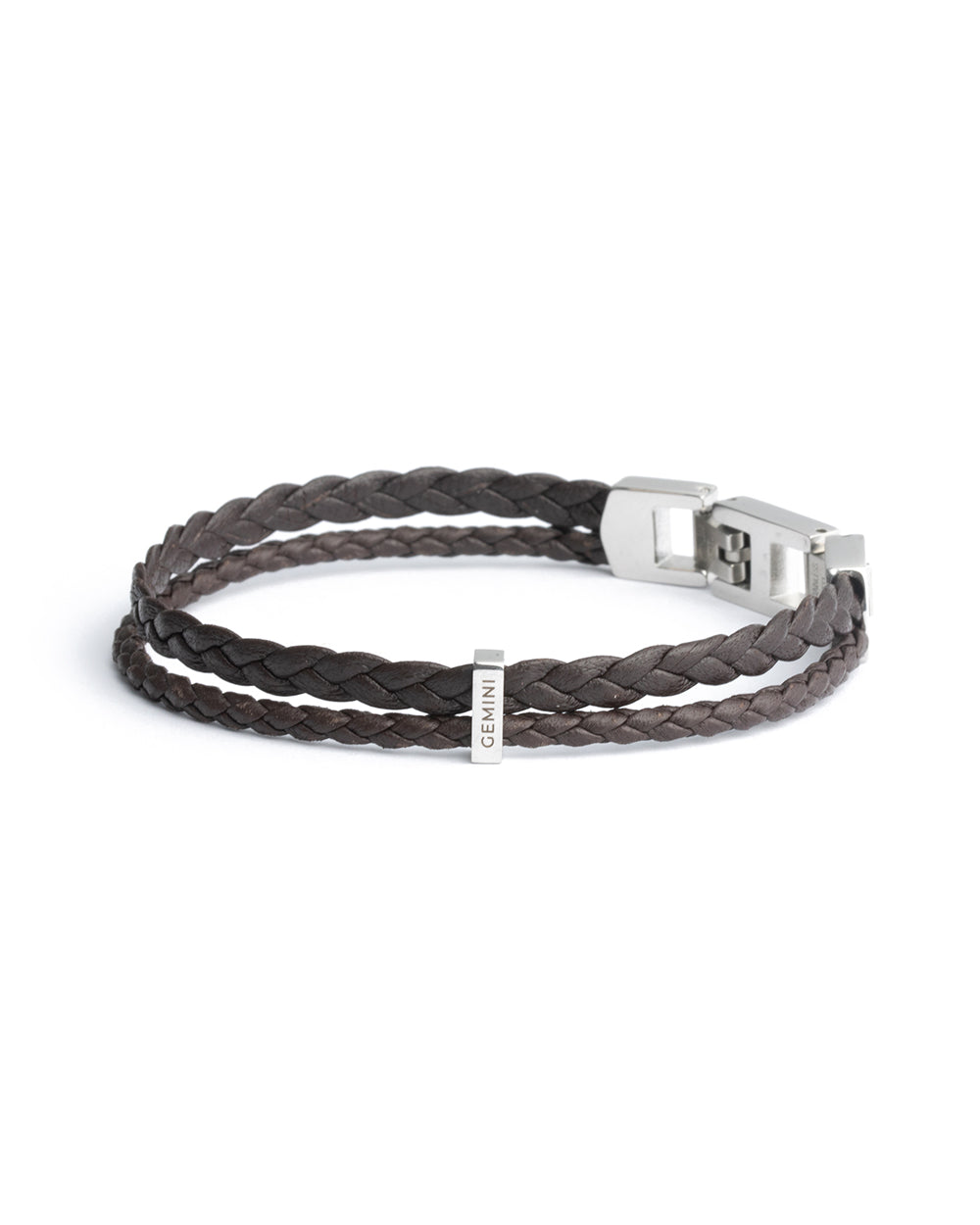 GEMINI DUO Dark brown Italian nappa leather bracelet with silverplated finish