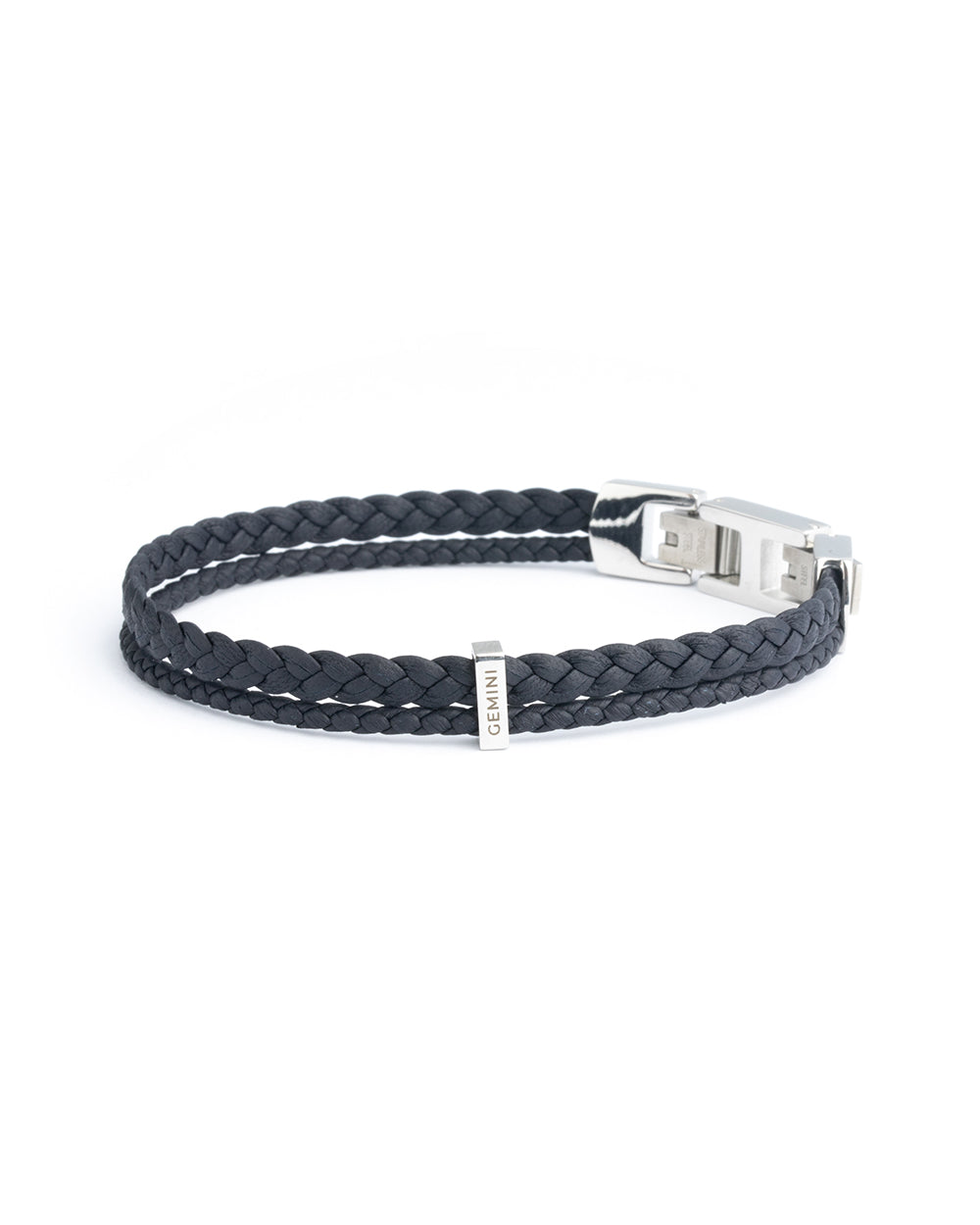 GEMINI Duo Blue Italian nappa leather bracelet with silverplated finish