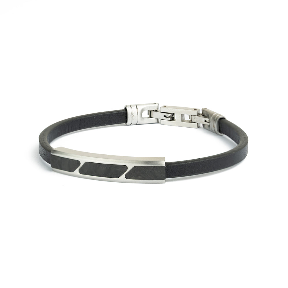 GEMINI Stella Black leather bracelet with forged carbon