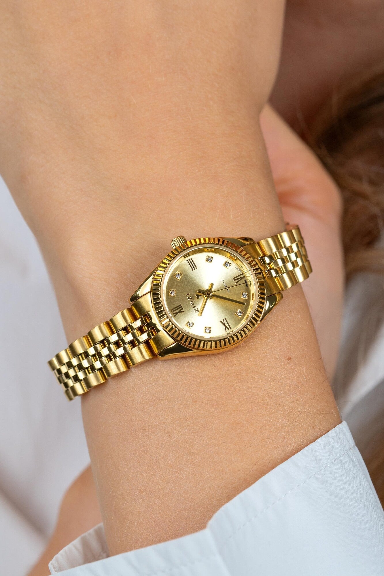 ZINZI Horloge 24MM Goudkleurig met Zirconia’s