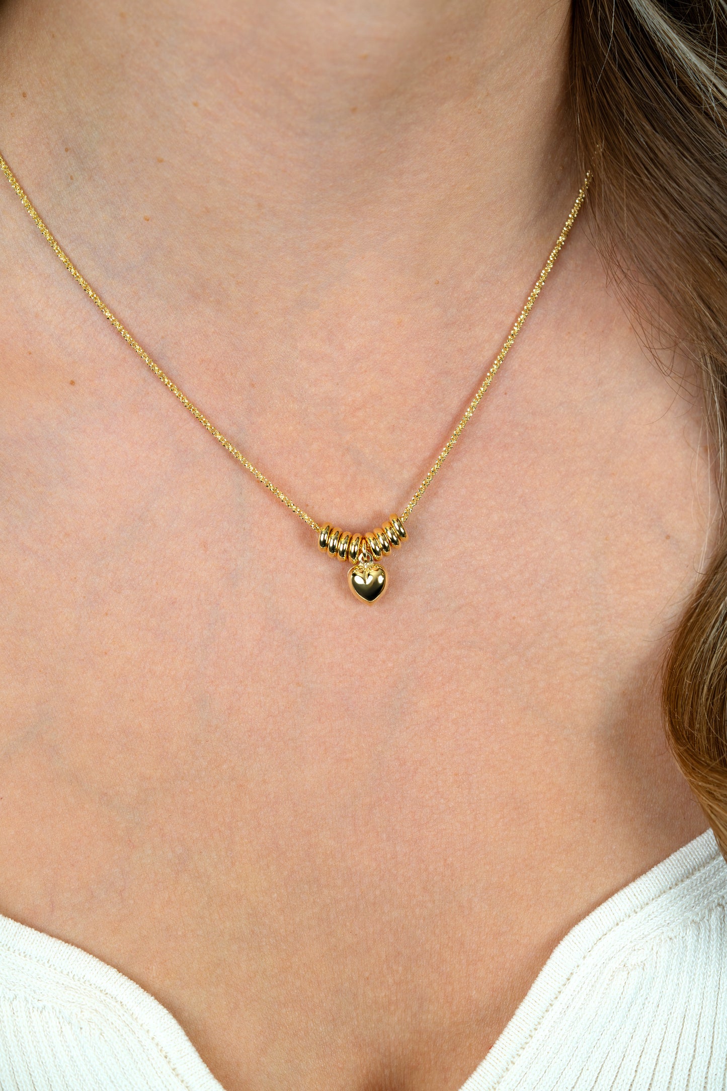 ZINZI gold plated zilveren ketting 42-45cm met hart en 8 glanzende donuts