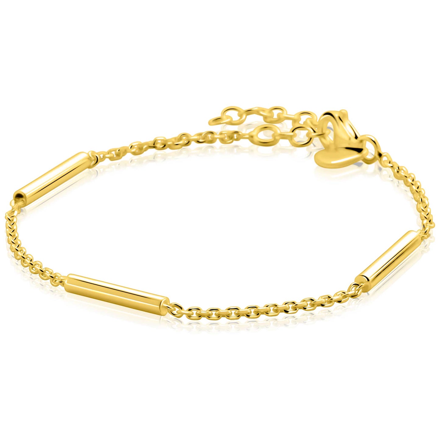 ZINZI goldplated zilveren schakelarmband met drie gladde ronde staafjes