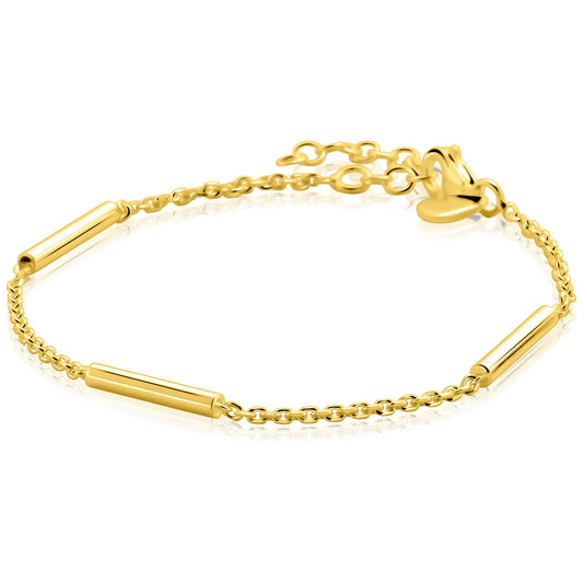 ZINZI goldplated zilveren schakelarmband met drie gladde ronde staafjes