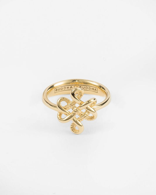BUDDHA TO BUDDHA RING ENDLESS KNOT VERGULD