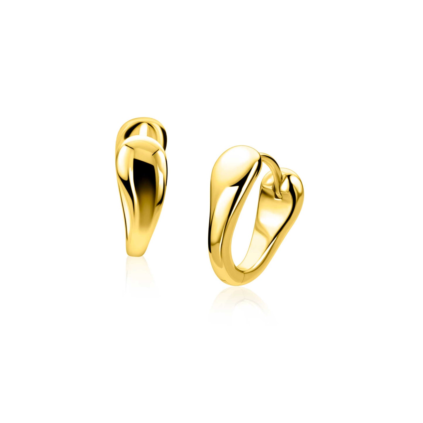 16mm ZINZI gold plated zilveren oorringen met een glad organisch gevormd design, luxe klapsluiting
