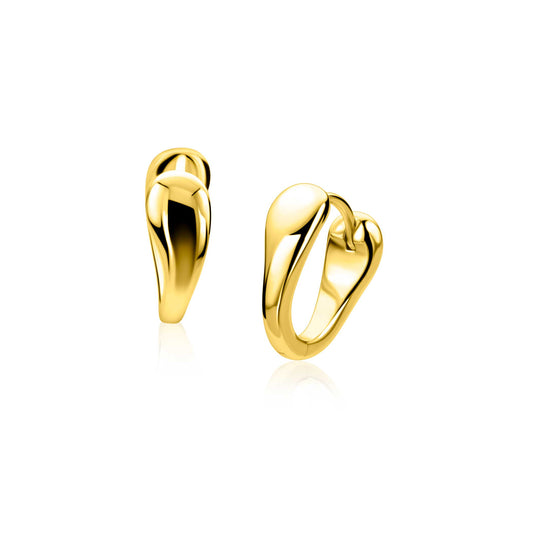 16mm ZINZI gold plated zilveren oorringen met een glad organisch gevormd design, luxe klapsluiting