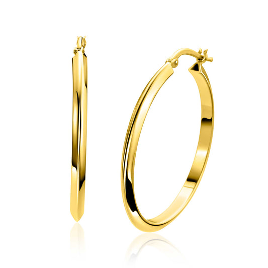 35mm ZINZI gold plated zilveren oorringen met gladde buis 3mm breed en handige bovensluiting