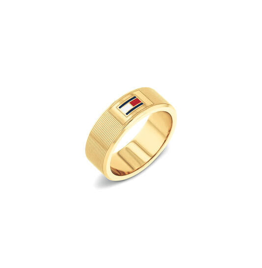 Tommy Hilfiger Roestvrijstalen vergulden ring met geëmailleerde vlag