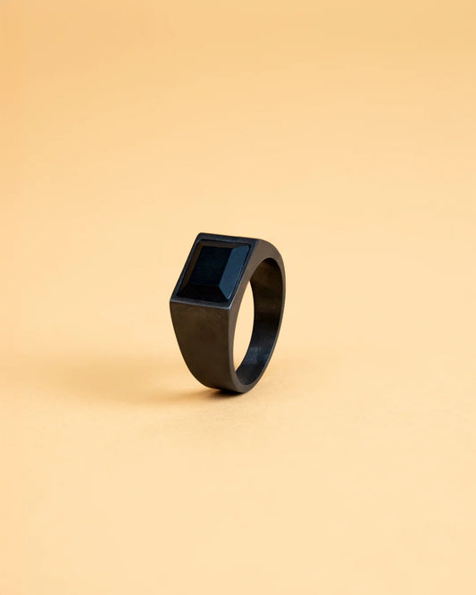 GEMENI TITANIUM CREDO RING MET AGAATSTEEN