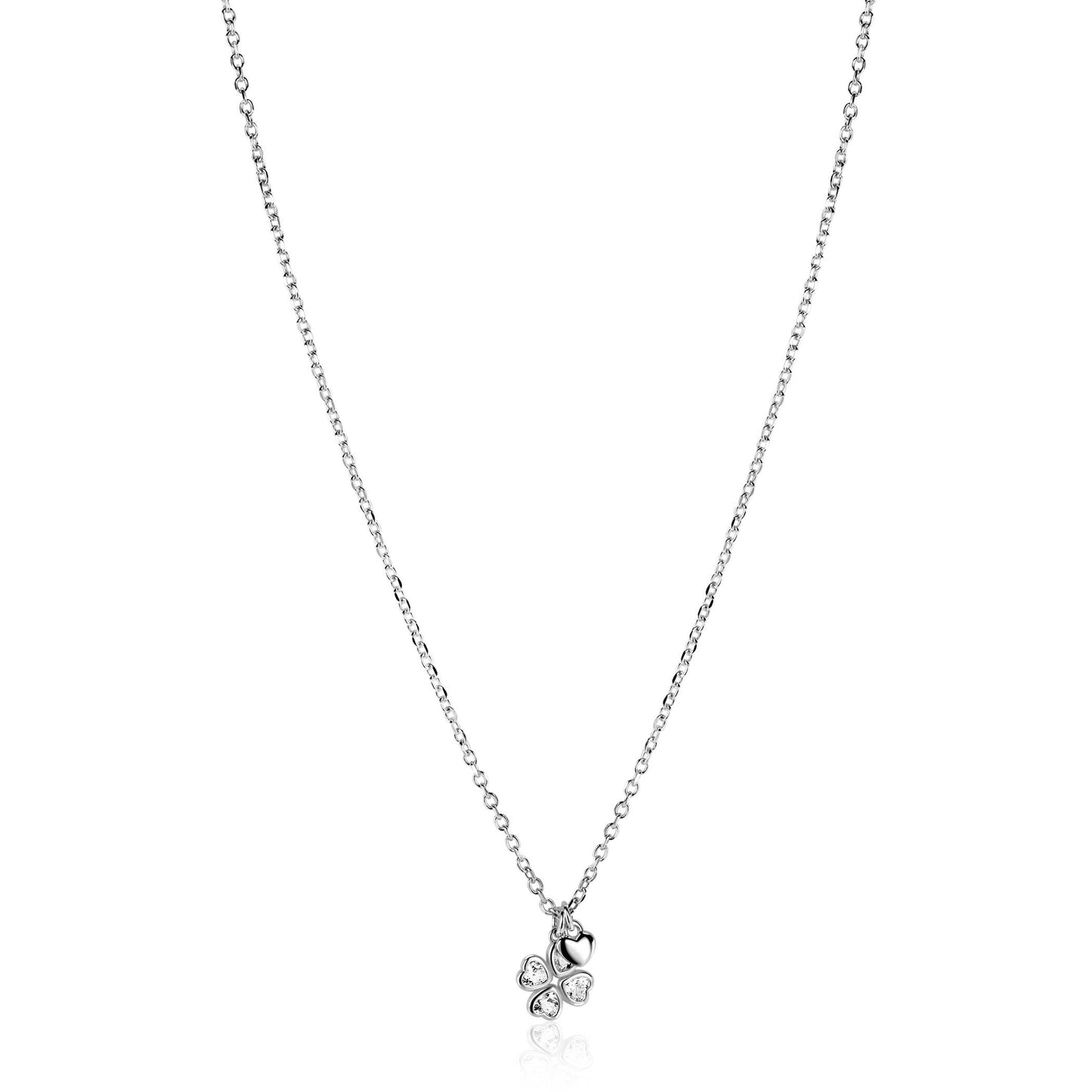 ZINZI zilveren ketting 45cm met klavertje vier en hartje hanger