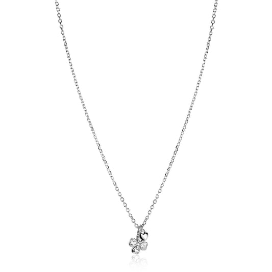 ZINZI zilveren ketting 45cm met klavertje vier en hartje hanger
